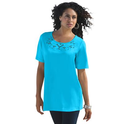 Plus Size Women's Eyelet Cutout Tee by Roaman's in Ocean (Size 5X)
