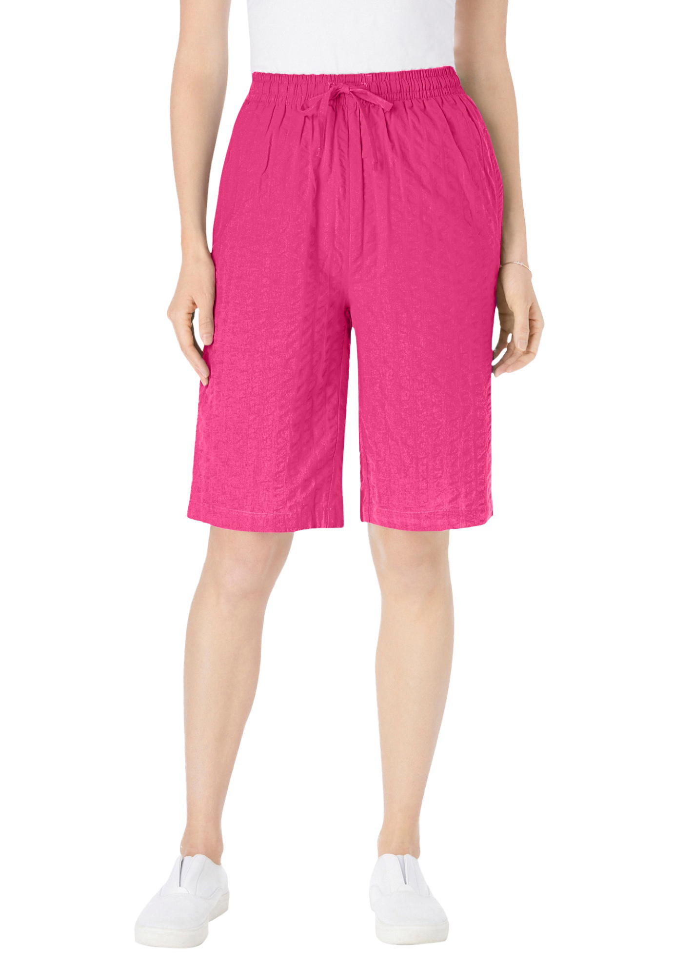 Plus Size Women's Seersucker Short by Woman Within in Raspberry Sorbet (Size 34 W)