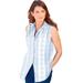 Plus Size Women's Sleeveless Kate Big Shirt by Roaman's in French Blue White Stripe (Size 26 W) Button Down Shirt Blouse