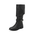 Boots For Women Ankle Booties High Heel Toe Women Boots Knee-High Solid Round Boots Slip-On Shoes High Heel women's boots Knee High Platform Boots for Women Wide Calf (Color : Black, Size : 4 UK)