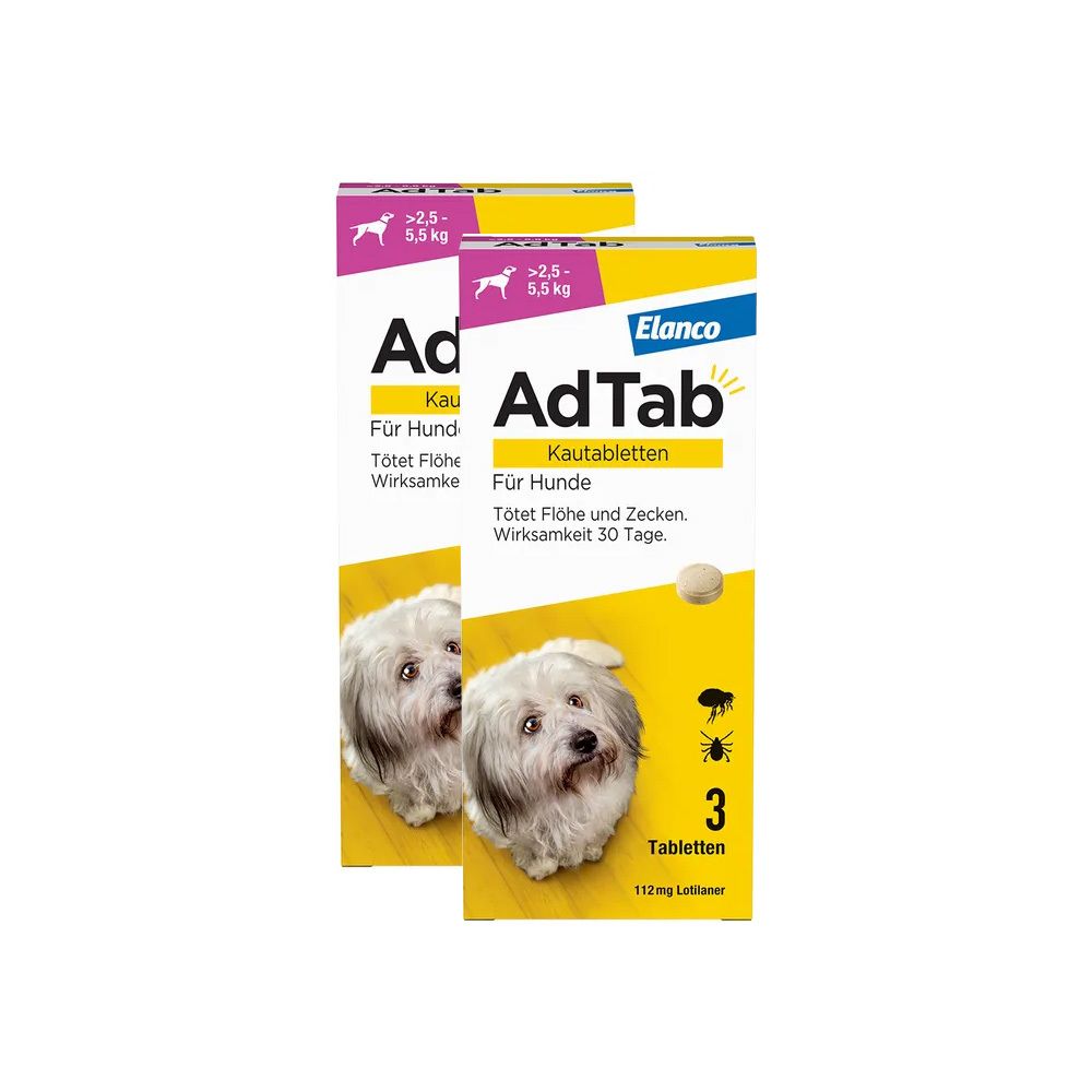 AdTab™ Hund über 2,5 bis 5,5 kg 112 mg (Doppelpack) 2x3 St Kautabletten Image