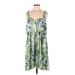 AK Anne Klein Casual Dress - A-Line Scoop Neck Sleeveless: Green Floral Dresses - Women's Size Medium