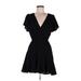 Row A Casual Dress - A-Line Plunge Short sleeves: Black Solid Dresses - Women's Size Medium