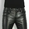 Pantalon de moto en similicuir PU pour homme pantalon slim style rock mode printemps