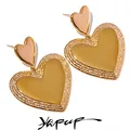 Yhpup-Boucles d'Oreilles Pendantes Coeur Acier Inoxydable Or Argent Document Anti-Allergique