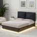 Latitude Run® Full Size Platform Bed w/ Sensor Light & Ergonomic Design Backrests, White & Upholstered/ in Black | Wayfair