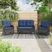 Red Barrel Studio® Sumuka 4 - Person Outdoor Seating Group w/ Cushions Synthetic Wicker/All - Weather Wicker/Wicker/Rattan in Blue | Wayfair