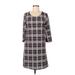 Tacera Casual Dress - Shift: Gray Plaid Dresses - Women's Size Medium Petite