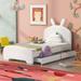 Nestfair Twin Size Upholstered Platform Bed with Cartoon Ears Shaped Headboard and 2 Drawers