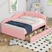 Nestfair Full Size PU Upholstered Tufted Daybed with Two Drawers and Cloud Shaped Guardrail