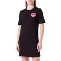 Love Moschino Women's Short-Sleeved t-Shape Customized with Embroidered Love Storm Knit Effect Heart Patch Dress, Black, 46