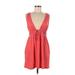 Lands' End Casual Dress - Mini V Neck Sleeveless: Red Solid Dresses - Women's Size Medium