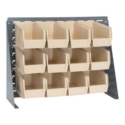 Quantum 27 3/4" x 8" x 21" Gray Steel Bench Rack with (12) 10 7/8" x 5 1/2" x 5" Ivory Bins QBR-2721-230-12IV