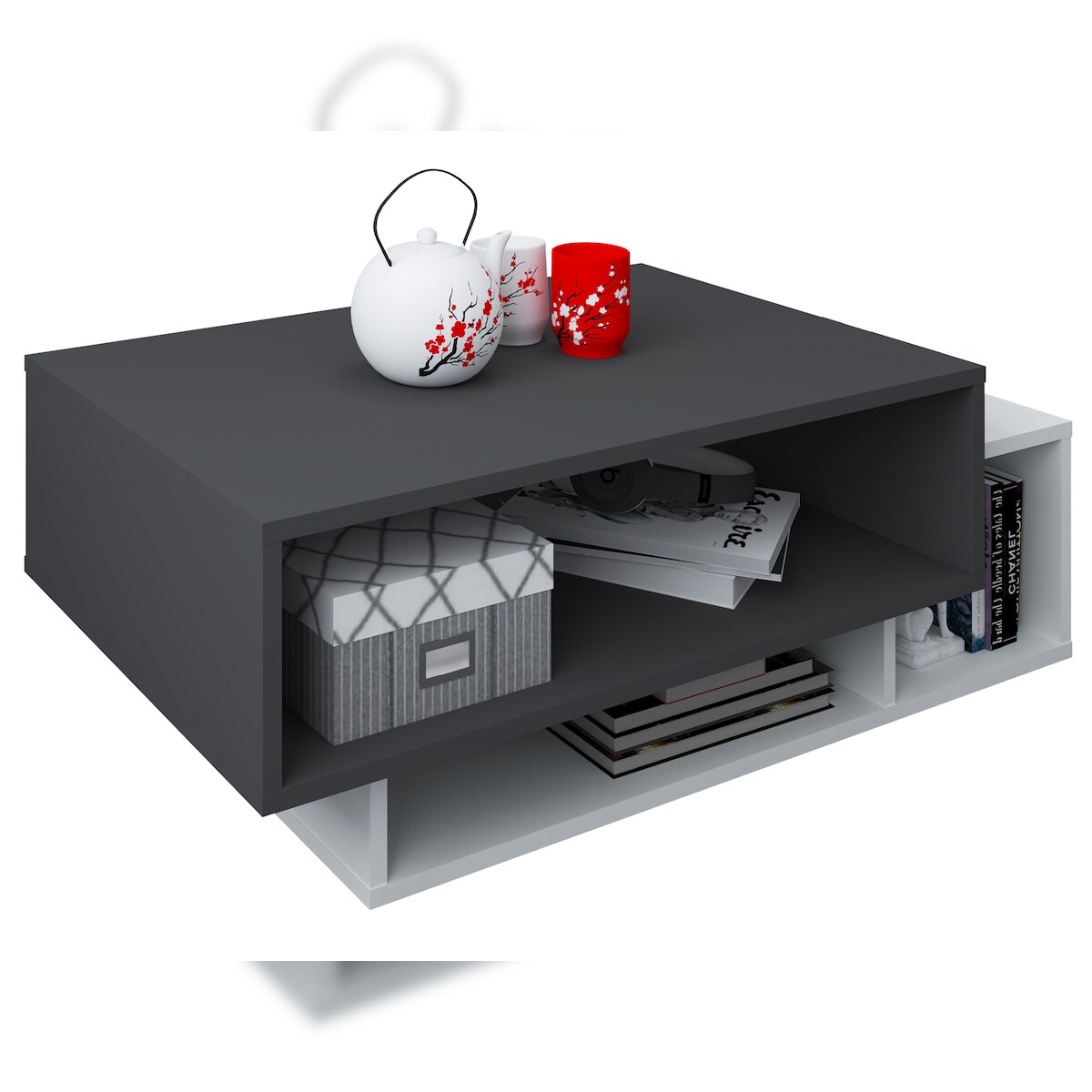 VCM Beistelltisch & Couchtisch Esila Weiß / Anthrazit H. 35 x B. 88 x T. 50 cm Image