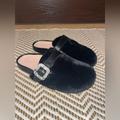 Kate Spade Shoes | Kate Spade Cici Size 7 Black Rabbit Fur Silver Rhinestone Buckle Slip On Mules | Color: Black/Silver | Size: 7