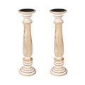 SET OF 2 Rustic Shabby Chic Solid Carved Pillar Church Wooden Candle Holder Stick Stand[Light Brown,X Large 45cm] A1787