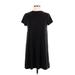 Pink Rose Casual Dress - Shift High Neck Short Sleeve: Black Solid Dresses - Women's Size Medium