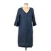 Anne Klein Casual Dress - Shift V-Neck 3/4 sleeves: Blue Solid Dresses - Women's Size 6