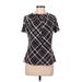 Calvin Klein Short Sleeve Top Black Plaid High Neck Tops - Women's Size Small