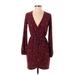 Forever 21 Casual Dress - Mini Plunge Long sleeves: Burgundy Dresses - Women's Size Small