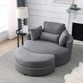 Lounge Chair - Hokku Designs Prabhav 51" Wide Swivel Lounge Chair & Ottoman Linen/Fabric in Brown | 33 H x 51 W x 51 D in | Wayfair