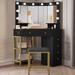 Willa Arlo™ Interiors Brodnax Makeup Vanity w/ Adjustable LED Light Mirror & Chair Wood in Black | 56.1 H x 43.3 W x 59 D in | Wayfair