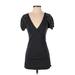 Express Casual Dress - Party V Neck Short sleeves: Black Solid Dresses - Women's Size X-Small
