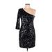 Blaque Label Cocktail Dress - Sheath Plunge 3/4 sleeves: Black Print Dresses - Women's Size Large