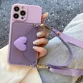 Étui à bandoulière coréen pour iPhone porte-cartes violet porte-monnaie lanière de collier