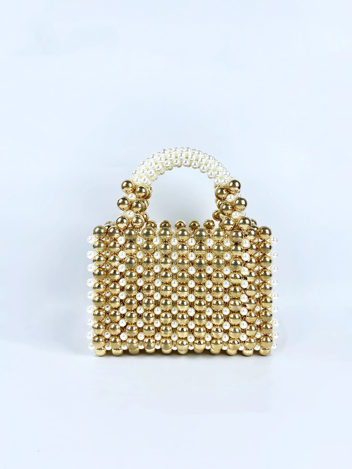 Sac de téléphone portable avancé avec perles rondes dorées pour femme, sac à main en acrylique perlé, sac de dîner décontracté à la mode