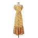 Sachin + Babi Casual Dress - Midi Square Short sleeves: Yellow Floral Dresses - Women's Size 0