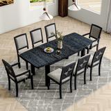 9-Piece Rustic Extendable Dining Table Set with Removable Leaf and 8 Chairs