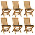 moobody Set of 6 Foldable Patio Chairs with Taupe Cushion Teak Wood Side Chair for Garden Backyard Poolside Beach Outdoor Furniture 18.5in x 23.6in x 35in