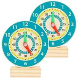 2Pcs Children Clock Toys Cartoon Clock Models Educational Wooden Clock Toys Colorful Clock Playthings