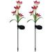 2Pack Solar Lily LED Lights Outdoor Garden 4 Head Lily Flowers Stake Lamps Waterproof Multi-color Changing Decorative Landscape Lawn Lights for Patio Pathway Backyard Pink