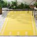 FH Home Outdoor Rug - Waterproof Fade Resistant Crease-Free - Premium Recycled Plastic - Geometric - Patio Porch Deck Balcony - Hampton Stripe - Yellow - 5 x 8 ft