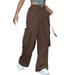 gvdentm Womens Golf Pants Women Plus Size Skinny Pants Stretch Slim Fit Pull-on High Waist Pants with Pockets Brown XS