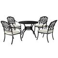 Outsunny 4 Seater Outdoor Dining Set Antique Cast Aluminium Garden Furniture Set with Cushions Round Dining Table with Parasol Hole, Black