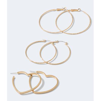 Aeropostale Womens' Heart & Circle Hoop Earring 3-Pack - Gold - Size ONE SIZE - Metal