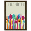 Happy Colourful Cutlery Kitchen Food Artwork Framed Wall Art Print A4