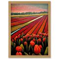 Red Tulip Fields Of Holland Netherlands Modern Oil Artwork Framed Wall Art Print A4