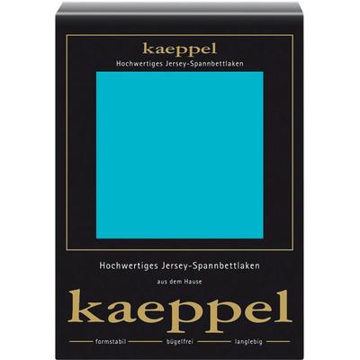 Spannbettlaken KAEPPEL "Single Jersey Mako Elasthan", blau (türkis), B:90-100cm L:200cm, Jersey-Elasthan, Obermaterial: 97% Baumwolle, 3% Elasthan, Laken, aus 97% Baumwolle und 3% Elasthan Image