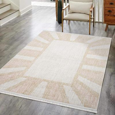 Teppich CARPET CITY "CLASICO 9152", beige, B:200cm H:11mm L:290cm, Obermaterial: 100% Polyester, Teppiche, Fransenteppich, Läufer, Kurzflor, Hochtief-Muster, Boho, Fransen, Wohnzimmer Image