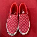 Vans Shoes | Boy’s Size 3 Red Checkered Vans Slip On Casual Boat Shoes Guc | Color: Red/White | Size: 3b