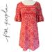 Free People Dresses | Free People Coral Geo Garden Shift Dress Size 6 Ruffle Sleeve Boho Floral Pink | Color: Pink/Red | Size: 6