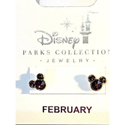 Disney Jewelry | Disney Park Mickey Icon Birthstone Swarovski Crystal Earrings Gold February Noc | Color: Gold | Size: Os