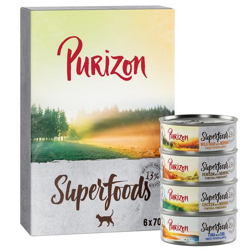 6x 70g Superfoods Mixpaket (4 Sorten) Purizon Katzenfutter nass