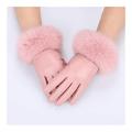 BJQZX Winter gloves Women's Real Leather Gloves with Rabbit Fur Cuffs Sheepskin Mittens (Color : Pink, Gloves Size : S)