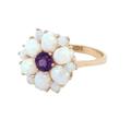 9ct Yellow Gold Opal & Amethyst Large Flower Cluster Ladies Ring - Ring Size M - R281 - British Made Jewellery Ladies Ring