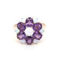 9ct Yellow Gold Opal & Amethyst Large Flower Cluster Ladies Ring - Ring Size M - R280 - British Made Jewellery Ladies Ring